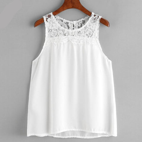 White Chiffon Tank Tops Summer Women Sexy Backless Lace Crop Tops Vest Sleeveless Halter Tank Tops T-Shirt