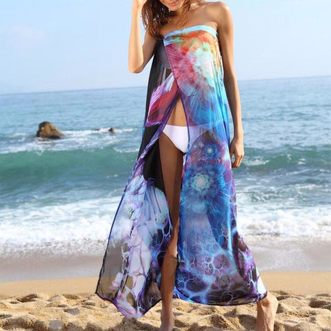 Women Sexy Bikini Beach Dress Chiffon Long Wrap Yarn Swimwear Smock Bikini Suit Cover Ups