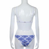 White Floral Halter Thong Women Beachwear Swimsuit (Bikini)