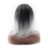Synthetic Hair Dark Roots Shoulder Length Fiber 3/7 Part Straight Women's Ombre 2 Tones Full Wigs