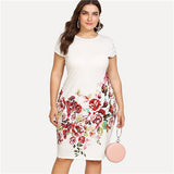 Plus Size | White Elegant Floral Print Pencil Summer Dress