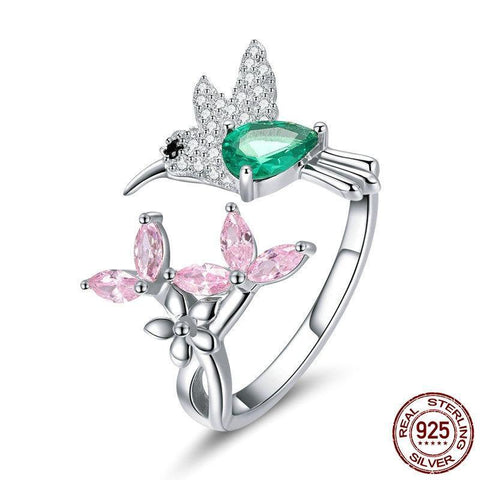 Adjustable Hummingbird Women Ring (925 Sterling Silver)