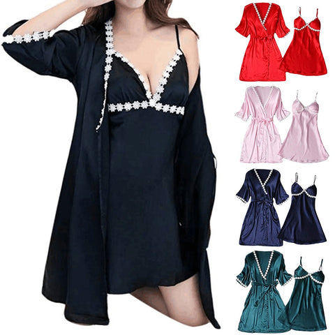 Sexy Lace Decal Sleepwear Lingerie Temptation & Underwear Dress Coat