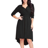 Plus Size Womens Casual Fashion 3/4 Sleeve Cross V Neck Solid Dress