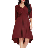 Plus Size Womens Casual Fashion 3/4 Sleeve Cross V Neck Solid Dress