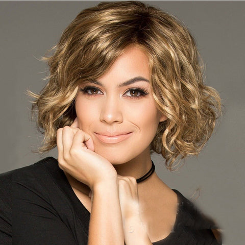 Women Hairstyle: Synthetic Short Gold Natural Curly Hair Wig